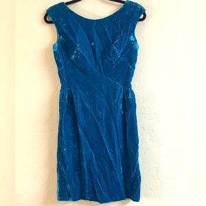 I.MAGNIN & Co Vintage 60’s Velvet Sleeveless Dress Medium Blue Classic Retro